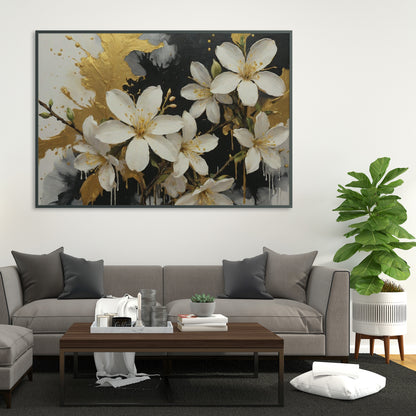 Golden Blossom Elegance - Abstract Floral Art