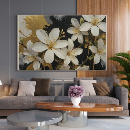 Golden Blossom Elegance - Abstract Floral Art