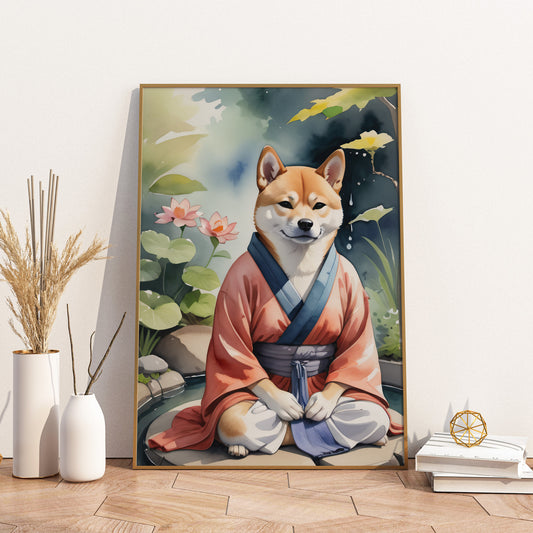 Zen Dog Serenity - Fantasy Dog Watercolor Print