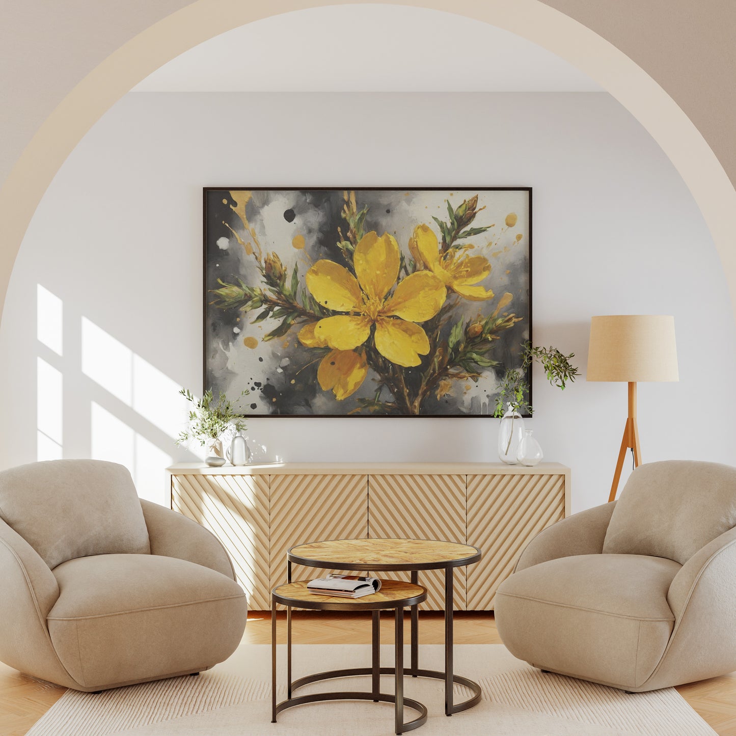 Golden Blossom Symphony - Abstract Floral Art