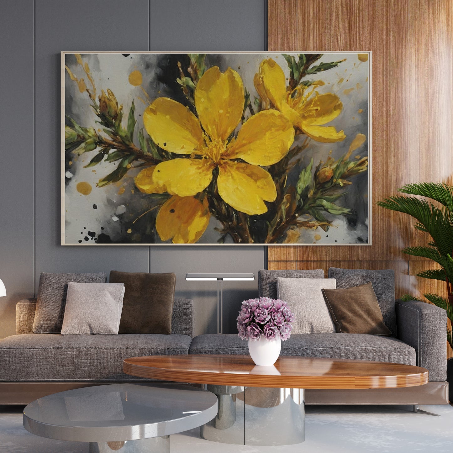 Golden Blossom Symphony - Abstract Floral Art