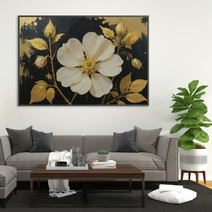 Golden Blossom Elegance - Abstract Floral Art