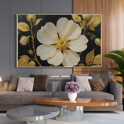 Golden Blossom Elegance - Abstract Floral Art