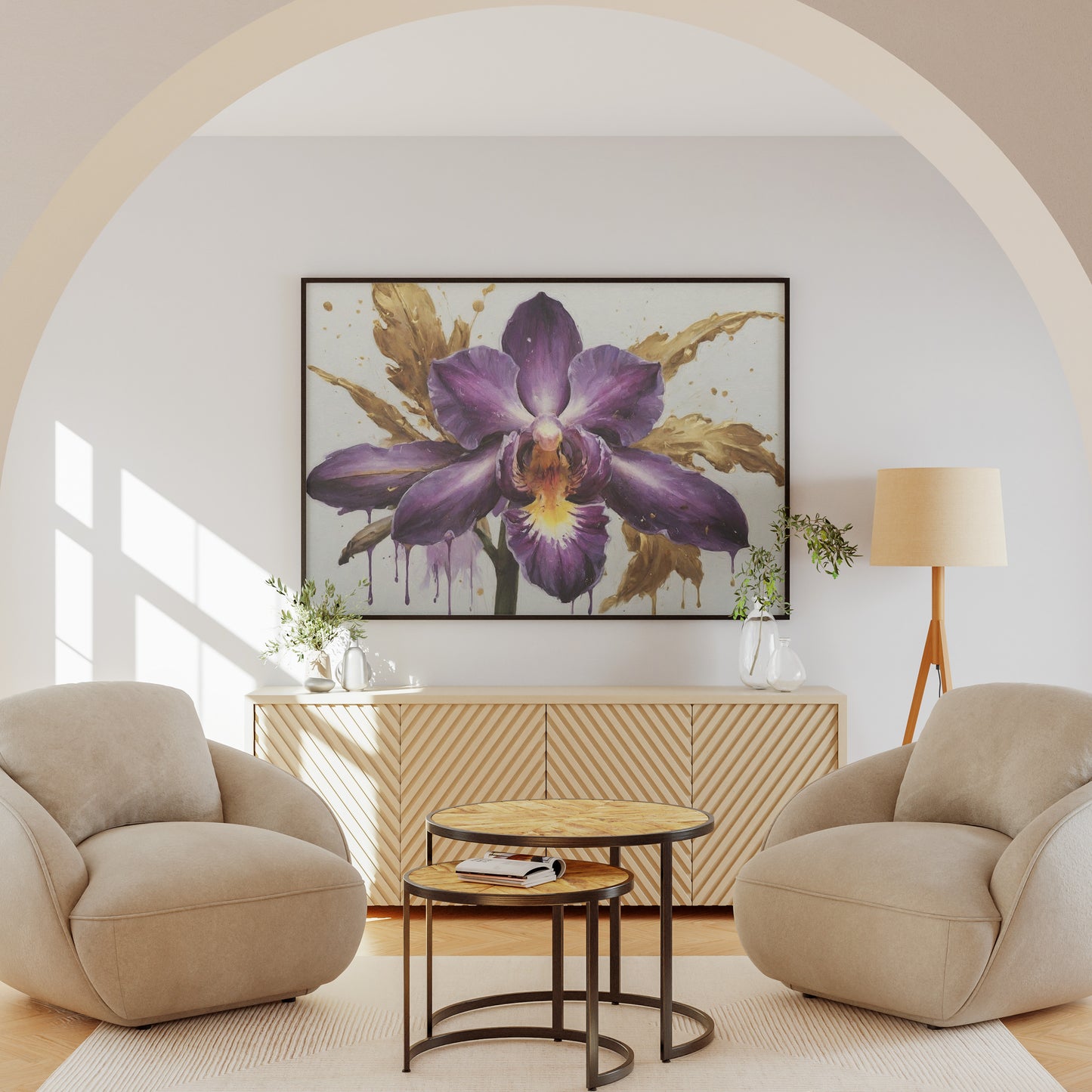 Golden Orchid Elegance - Abstract Floral Art