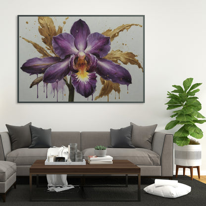 Golden Orchid Elegance - Abstract Floral Art