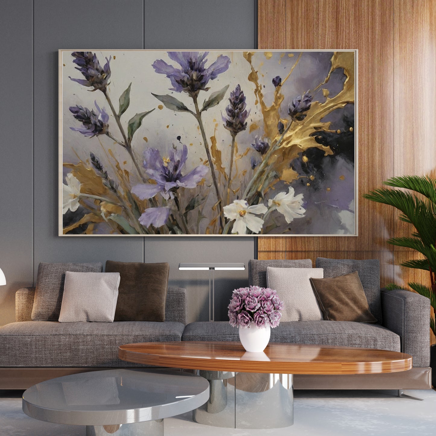 Golden Lavender Symphony - Abstract Floral Art