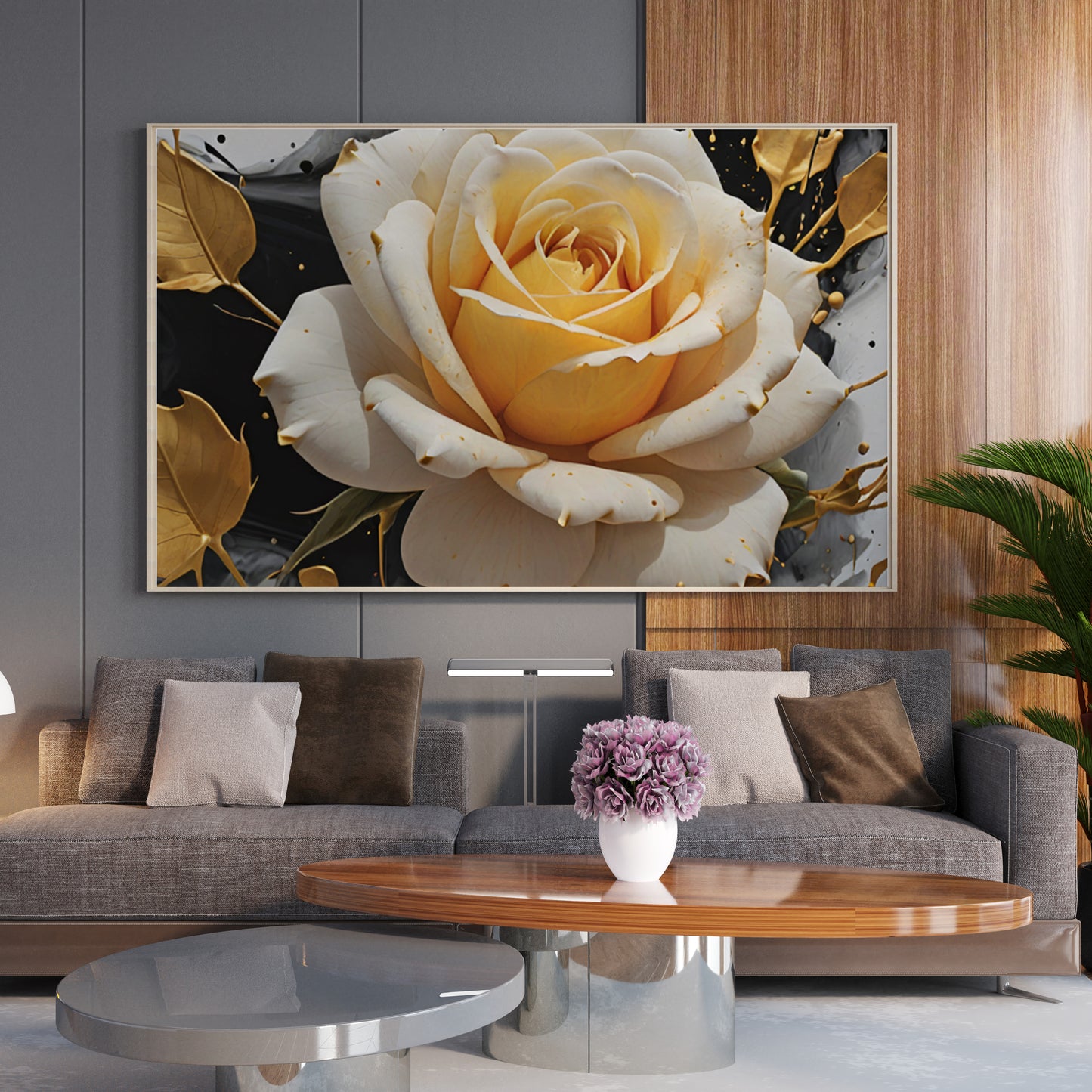 Golden Rose Elegance - Abstract Floral Art