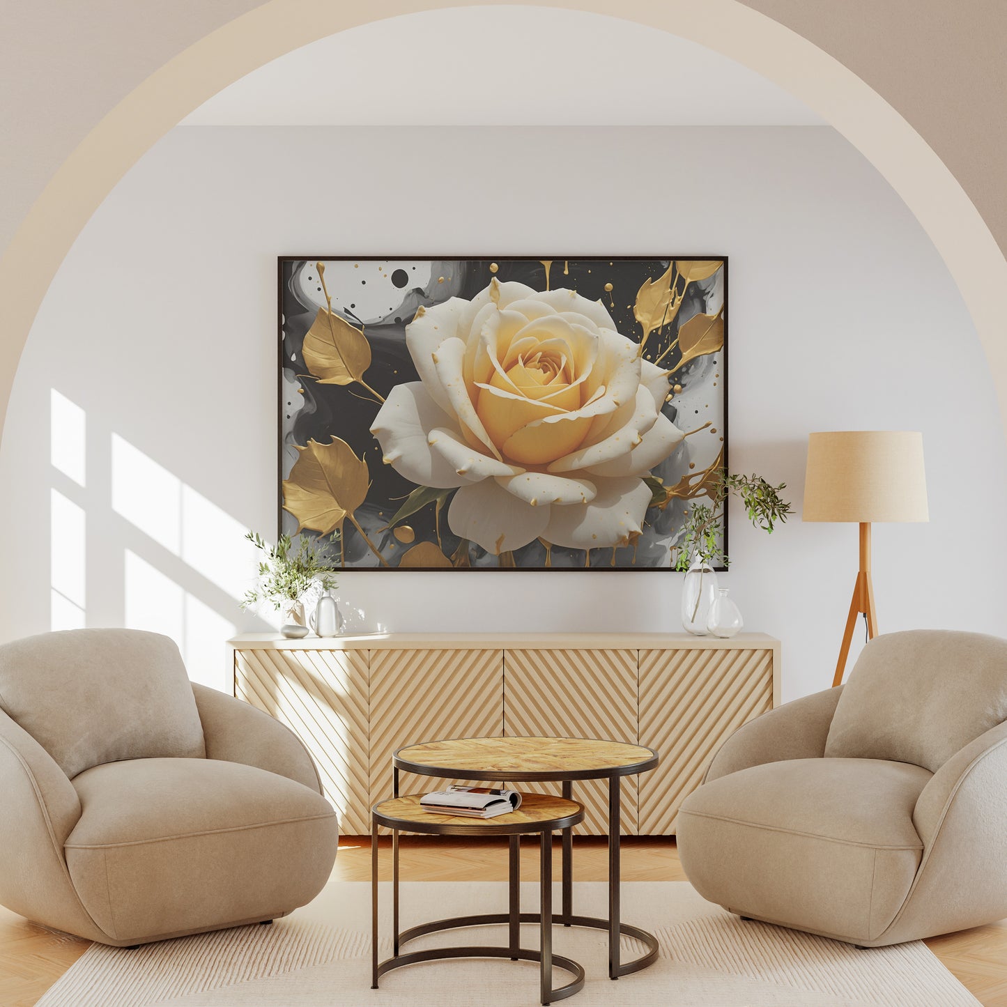 Golden Bloom Essence - Abstract Floral Art