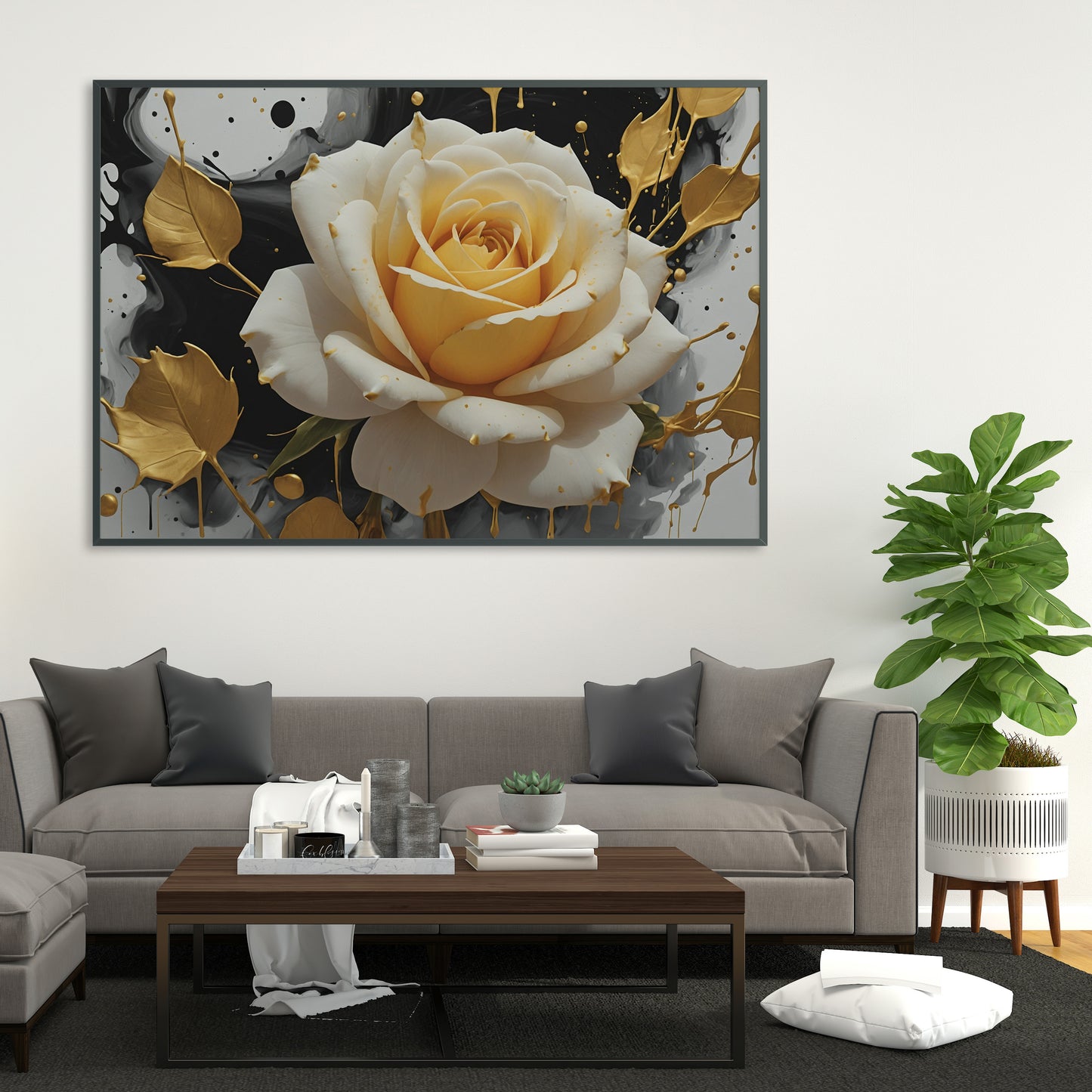 Golden Bloom Essence - Abstract Floral Art