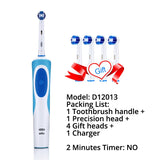 Oral B Vitality Electric Toothbrush Rechargeable Teeth Brush Heads 3D White 2 Minutes Timer + 4 Gift Replace Head Free Shipping