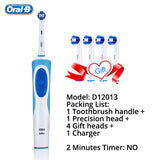 Oral B Vitality Electric Toothbrush Rechargeable Teeth Brush Heads 3D White 2 Minutes Timer + 4 Gift Replace Head Free Shipping