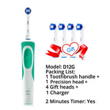 Oral B Vitality Electric Toothbrush Rechargeable Teeth Brush Heads 3D White 2 Minutes Timer + 4 Gift Replace Head Free Shipping