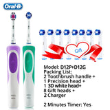 Oral B Vitality Electric Toothbrush Rechargeable Teeth Brush Heads 3D White 2 Minutes Timer + 4 Gift Replace Head Free Shipping