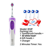 Oral B Vitality Electric Toothbrush Rechargeable Teeth Brush Heads 3D White 2 Minutes Timer + 4 Gift Replace Head Free Shipping