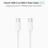 Original Xiaomi Mi Dual USB Type C Cable 150cm 5A 100W Max 480Mbps USB-C Fast Charging Data Line for Laptop Smartphone Tablet