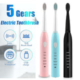 Super Sonic Electric Toothbrush for Adults Kid Smart Timer Whitening IPX7 Waterproof USB Charging with 3 Replaceable Brush Heads