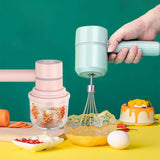 USB 2 In 1 Wireless Electric Garlic Chopper Masher Whisk Egg Beater 3-Speed Control with 2 Mixing Rods Kitchen Handheld Frother